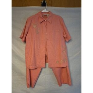 Vintage Erika Linen Rayon 2 Pc. Capri  Set‎ Size Large Coral Pink